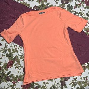 Lauren Ralph Lauren cuffed 1/4 sleeve tee rib knit detail’s peach Size M